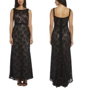Nightway Illusion Sequined Lace Ball Gown Prom Sleeveless Black Nude Womens Sz 4